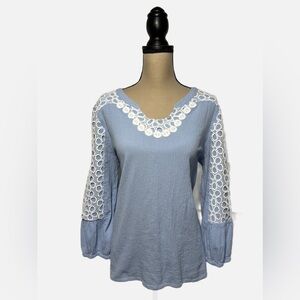 Marc New York Blue White Boho Top Womens size Medium
